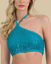Isla & Evie Sequin Crochet Halter Neck Top